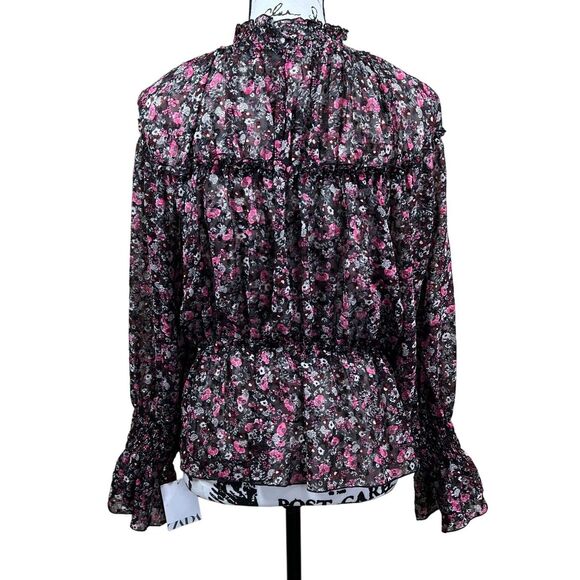 Zara black blouse Floral print Long sleeve peplum top boho romantic size M - Picture 2 of 13